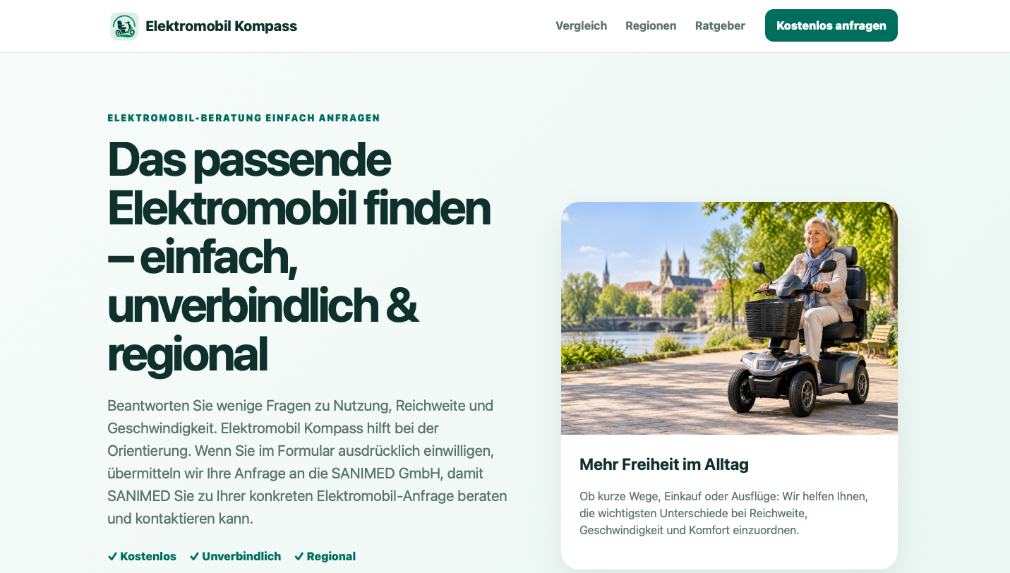 Elektromobil Kompass Website – Projektvorschau